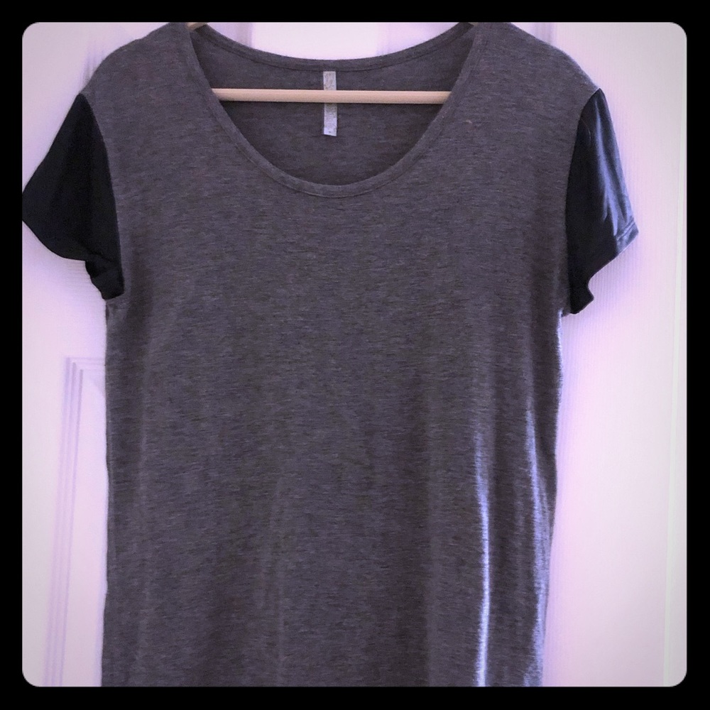 🔲Grey Shirt with Faux Leather Sleeves🔲